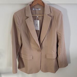 NWT Women's Wardrobe Staple Khaki Tan Blazer Business Office Attire Chic Size L